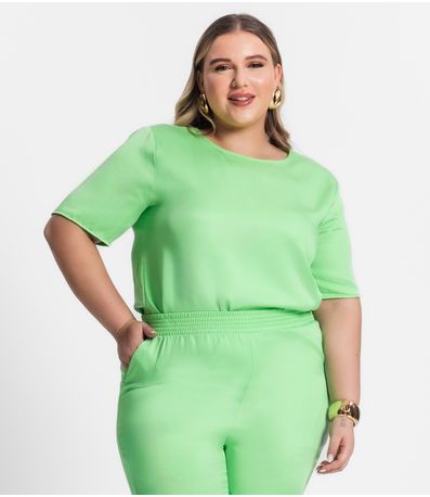 Blusa Plus Size Feminina Manga Curta Secret Glam Verde