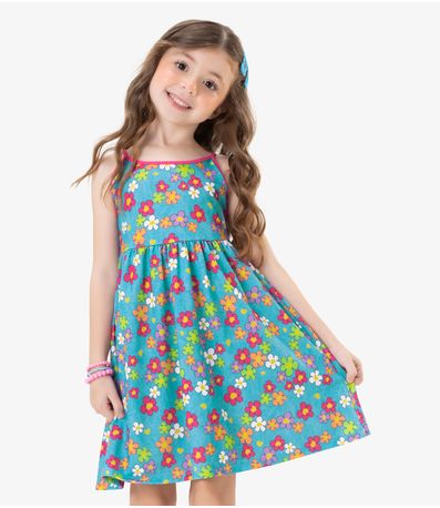 Vestido Infantil Florido Rovi Kids Azul