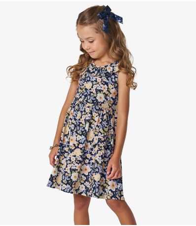 Vestido Infantil em Cotton Leve Trick Nick Azul Marinho
