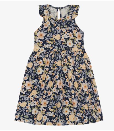 Vestido Infantil em Cotton Leve Trick Nick Azul Marinho