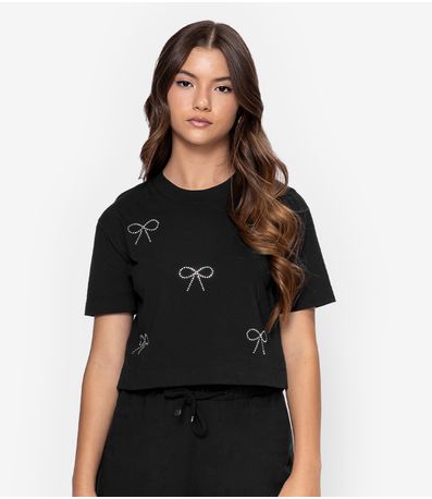 T- Shirt Feminina Meia Malha Minty Preto