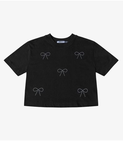 T- Shirt Feminina Meia Malha Minty Preto
