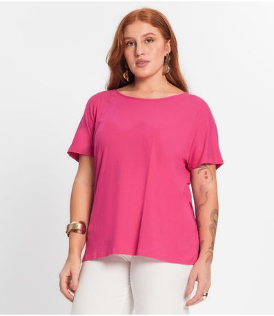 Blusa Manga Curta Feminina Plus Size Secret Glam Rosa
