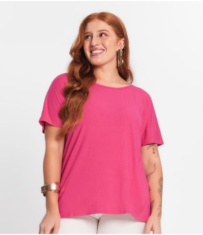 Blusa Manga Curta Feminina Plus Size Secret Glam Rosa