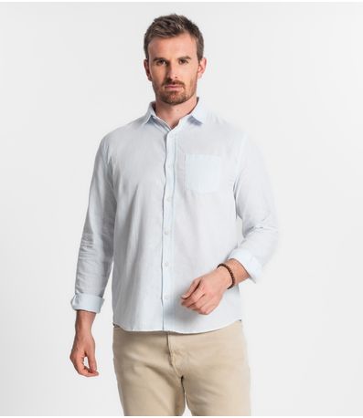 Camisa Social Masculina Básica Com Bolso Select Azul