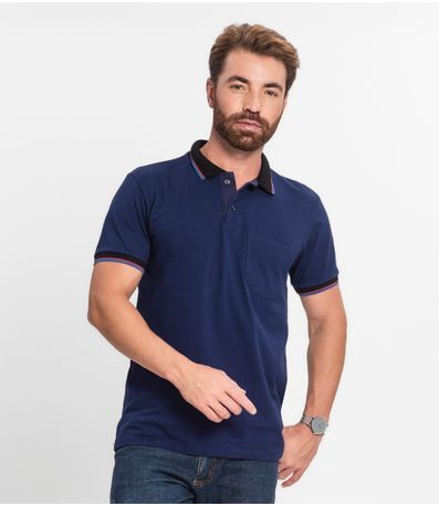Polo Básica Com Detalhe de Linhas na Gola Select Azul