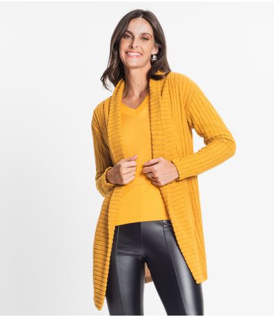 Cardigan Feminino Canelado Tricot Rovitex Amarelo
