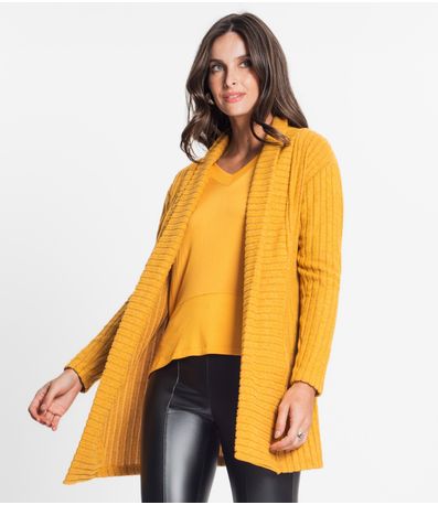 Cardigan Feminino Canelado Tricot Rovitex Amarelo