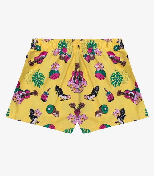 Shorts Feminina Tactel Estampado Rovitex Kids Amarelo