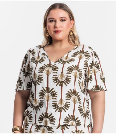 Blusa Plus Size Feminina Manga Ampla Secret Glam Bege