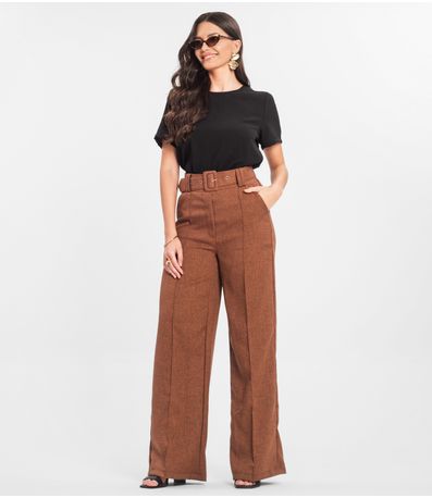 Calça Feminina Pantalona Com Cinto Select Marrom