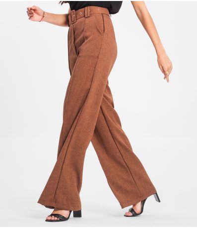 Calça Feminina Pantalona Com Cinto Select Marrom