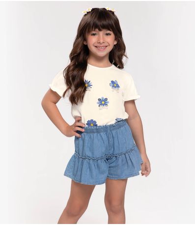 Conjunto Infantil Blusa E Shorts Jeans Trick Nick Bege