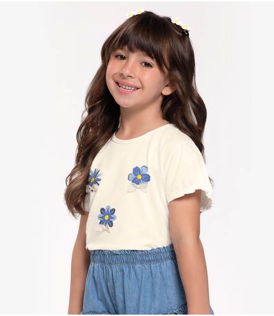 Conjunto Infantil Blusa E Shorts Jeans Trick Nick Bege