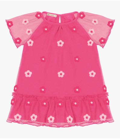 Vestido Infantil Com Babados Trick Nick Rosa