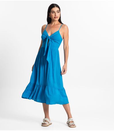 Vestido Longo Feminino Alcinha Com Nó Style Box Azul