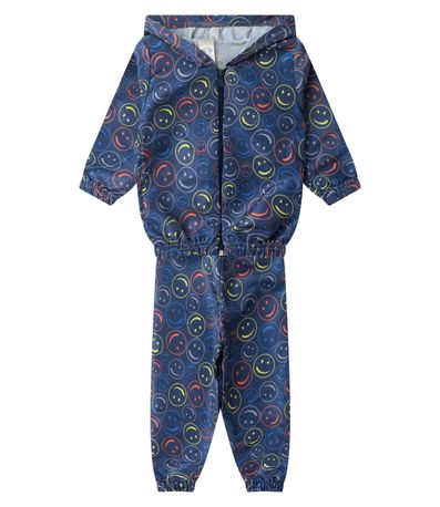 Conjunto Corta Vento Infantil Com Capuz Kappes Azul