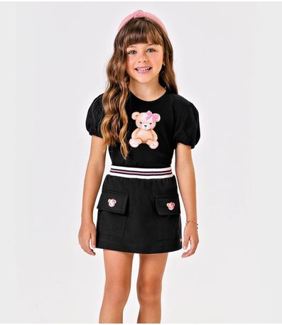 Conjunto Menina Blusa Com Shorts Saia Trick Nick Preto
