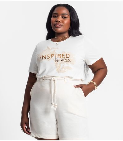 Camiseta Plus Size Feminina Estampada Secret Glam Bege