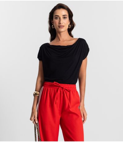 Blusa Feminina Com Decote Drapeado KO Preto