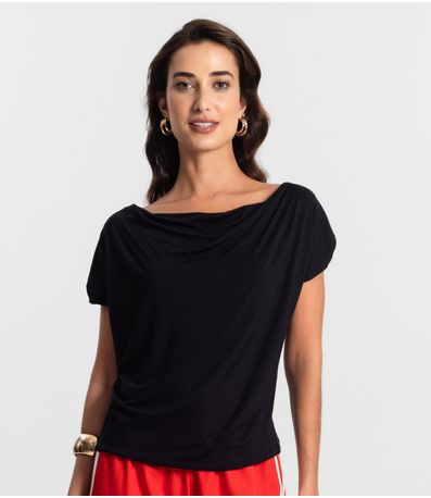 Blusa Feminina Com Decote Drapeado KO Preto