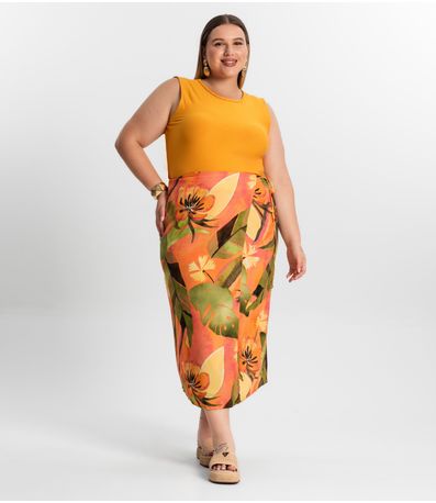 Saia Midi Plus Size Secret Glam Laranja