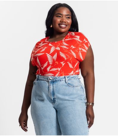 Blusa Feminina Plus Size Estampada Secret Glam Laranja