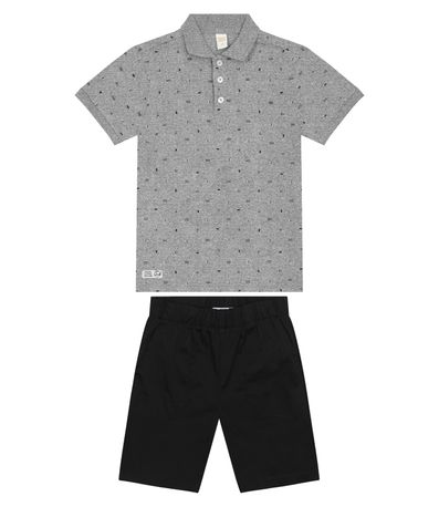 Conjunto Infantil Polo Com Bermuda Trick Nick Cinza