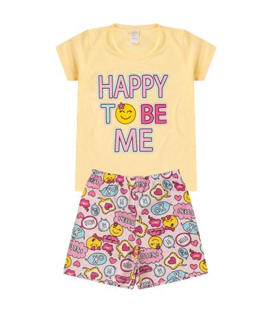 Pijama Juvenil Menina Brilha no Escuro Kappes Amarelo