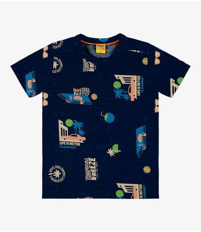 Camiseta Infantil Masculina Estampada Rovi Kids Azul