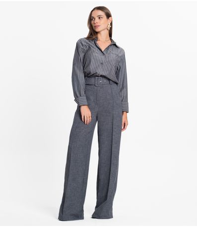 Calça Feminina Pantalona Com Cinto Select Cinza