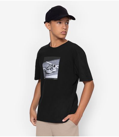 Camiseta Juvenil Em Meia Malha Masculina Minty Preto