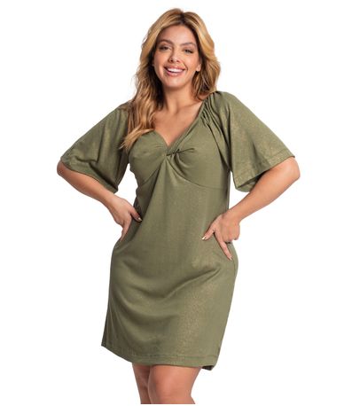 Vestido Plus Size Ribana Canelada Secret Glam Verde