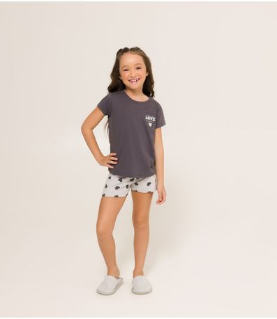 Pijama Menina Manga Curta Meia Malha Evanilda Cinza
