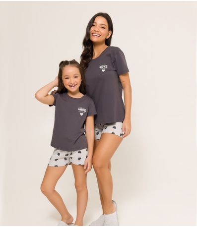 Pijama Menina Manga Curta Meia Malha Evanilda Cinza