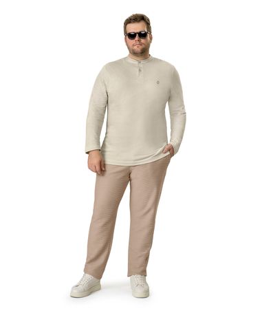 Camiseta Masculina Plus Size Manga Longa Diametro Bege