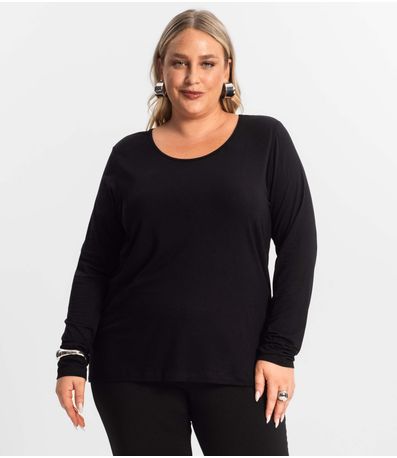 Blusa Manga Longa Viscotorcion Secret Glam Preto