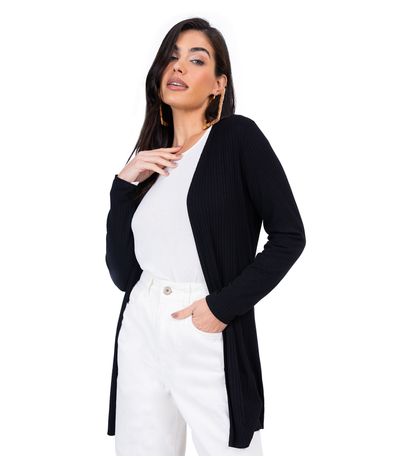 Cardigan Feminino Ribana Canelada Endless Preto