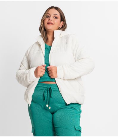Jaqueta Com Capuz Feminina Plus Size Secret Glam Bege