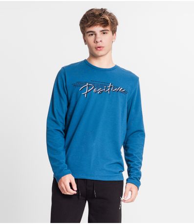 Camiseta Manga Longa Juvenil Em Meia Malha Minty Azul