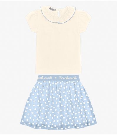Conjunto Blusa com Saia em Cotton Leve Trick Nick Off White