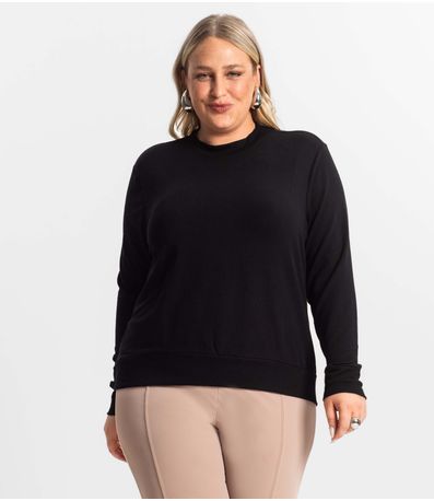 Blusão Feminino Plus Size Manga Longa Secret Glam Preto