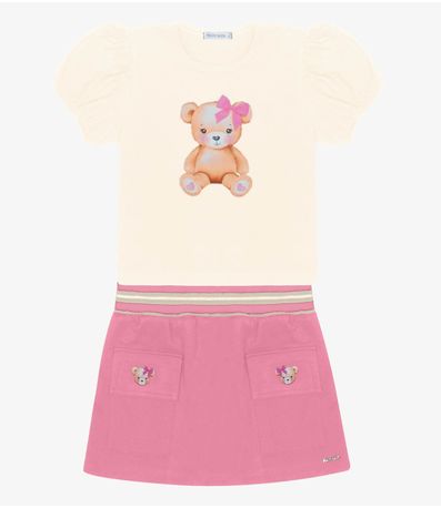 Conjunto Menina Blusa Com Shorts Saia Trick Nick Bege