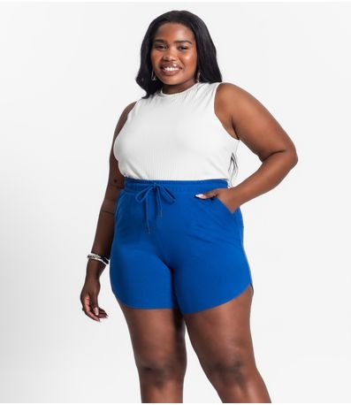 Shorts Feminino Plus Size Secret Glam Azul