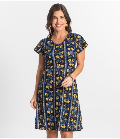 Vestido Feminino Evasê Estampado Select Azul