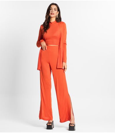 Trijunto Feminino Regata Cardigan E Calça Endless Laranja