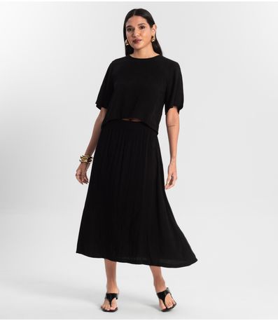 Saia Midi Viscose Maquinetada Preto