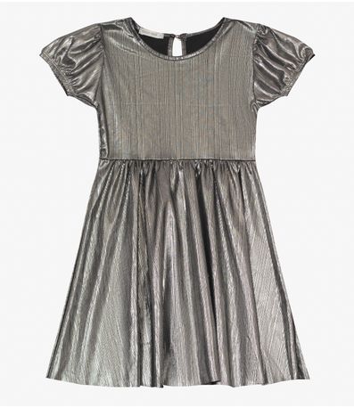 Vestido em Malha Plissada Shiny Trick Nick Cinza