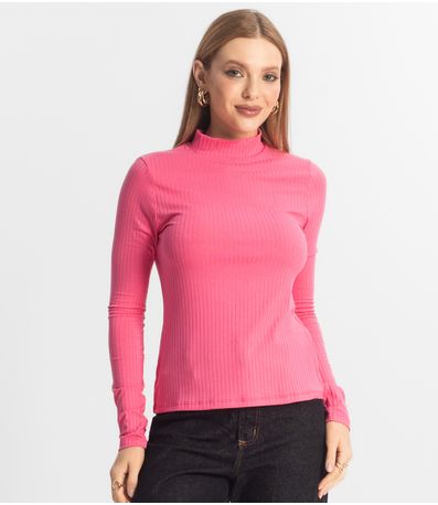 Blusa Manga Longa Feminina Canelada Select Rosa