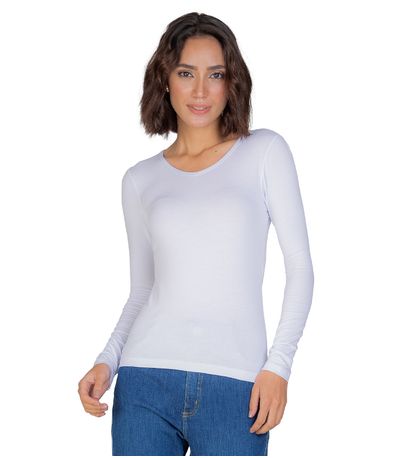 Blusa Manga Longa Decote V Básica Select Branco